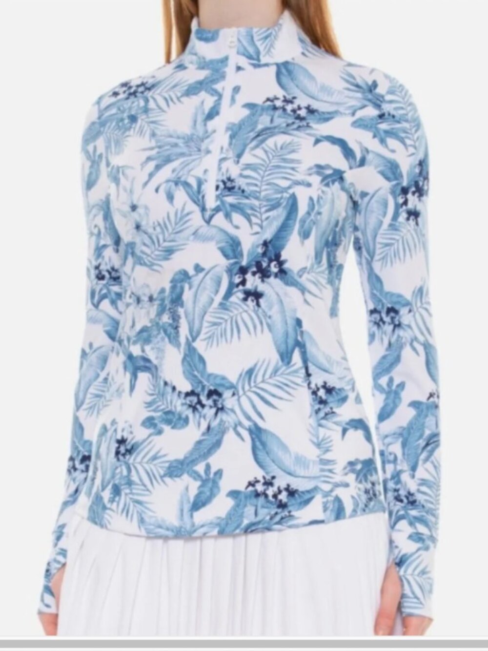 Tommy Bahama Golf Blue White Tropical Print 3/4 Jacket longsleeved floral - XL